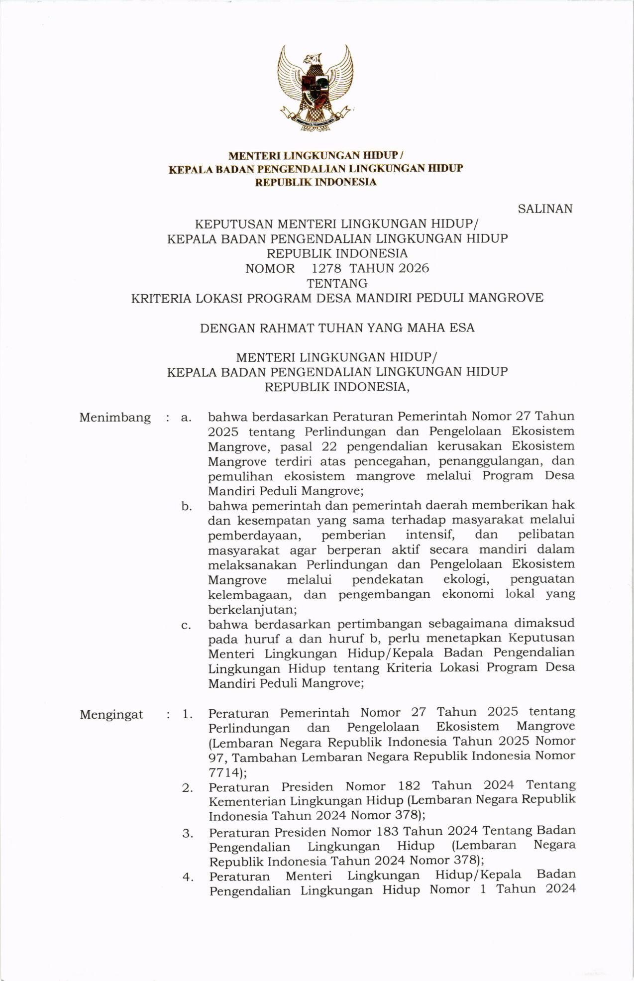 Kepmen 1278 tahun 2026 Kriteria DMPM